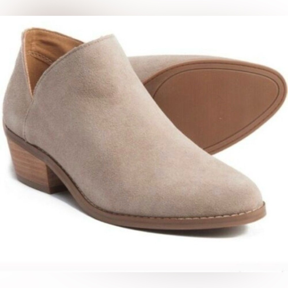 Lucky Brand Taupe Suede V-Cut Slip-On Mules - Picture 2 of 5